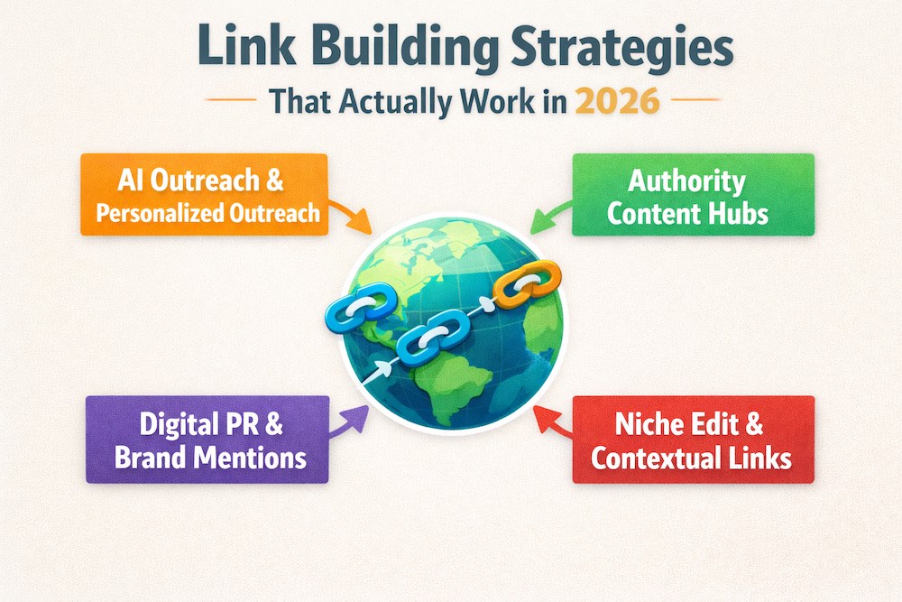 Authoritative link building strategy diagram for SEO 2026