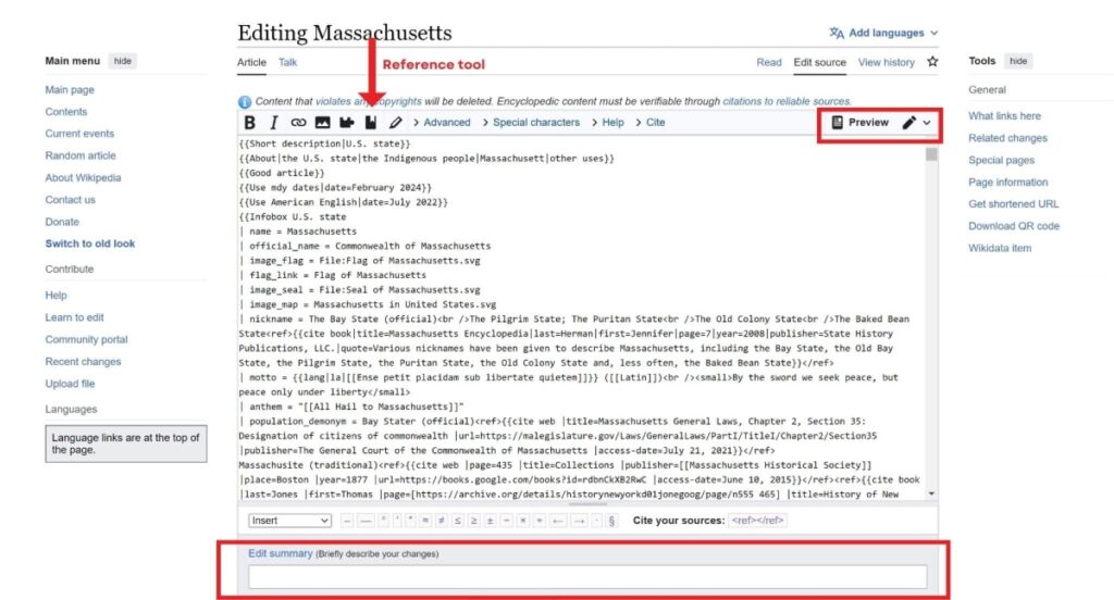 editing interface for creating wikipedia page draft