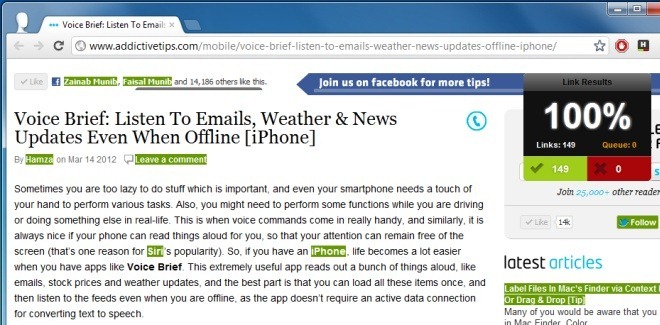 Screenshot of Check My Links Chrome extension highlighting broken links in red on a webpage