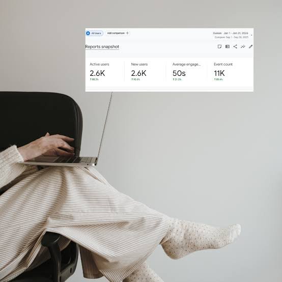 Blogger checking traffic stats on a laptop after publishing a new blog post