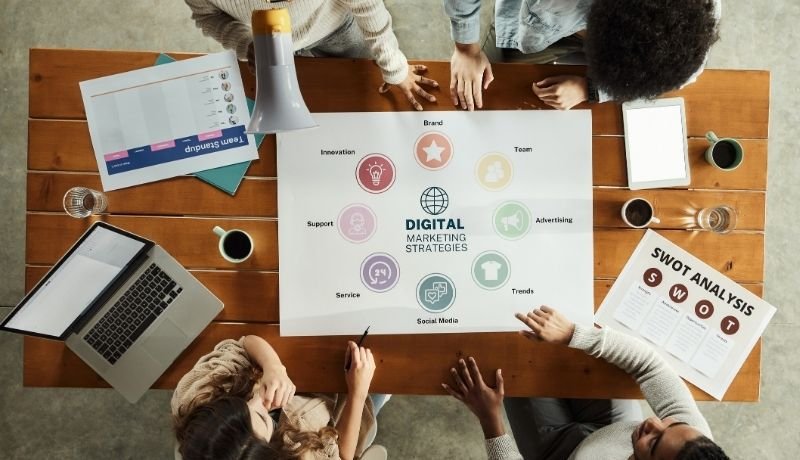 Marketing agency team reviewing a content calendar with a white label partner